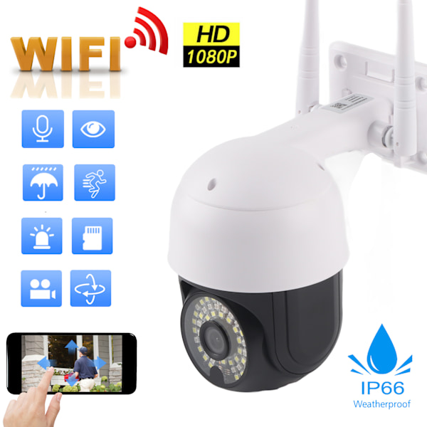 2in utendørs WiFi IP-kamera 1080P HD bevegelsesdeteksjon toveis lyd nattsyn vanntett for hjem sikkerhetssystem EU-plugg 110‑240V