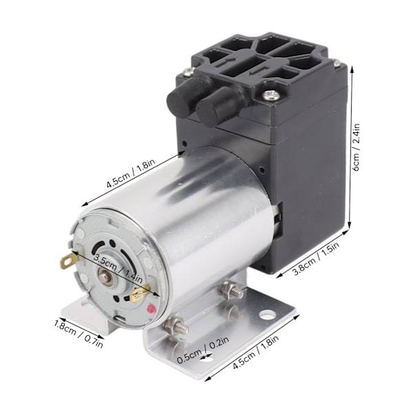12V Vakuumpumpe Negativt Trykk Suging Pumpe Mini Liten Oljefri Vakuumpumpe 65‑120kpa 5L/min med Brakett