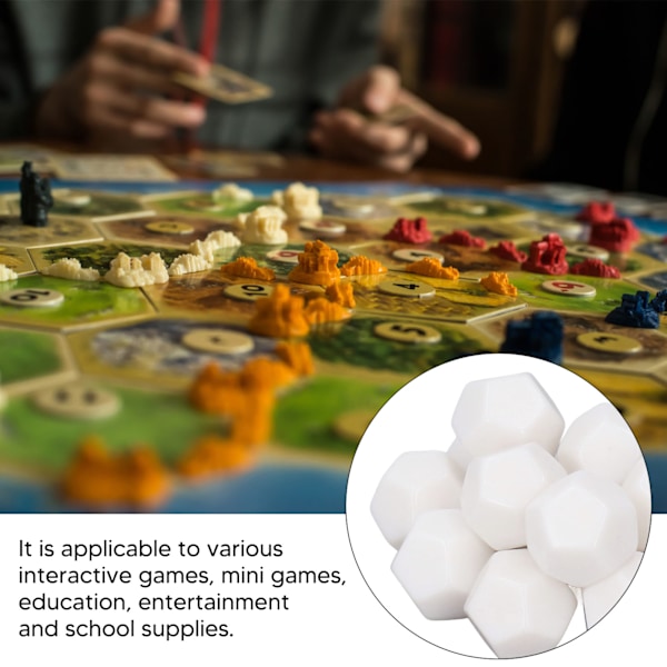 30 stk. 12-sidet tomme terninger i plast, skriv på terninger til undervisning, terningesæt i polyhedron til underholdning og undervisning, 2,2 cm, hvid