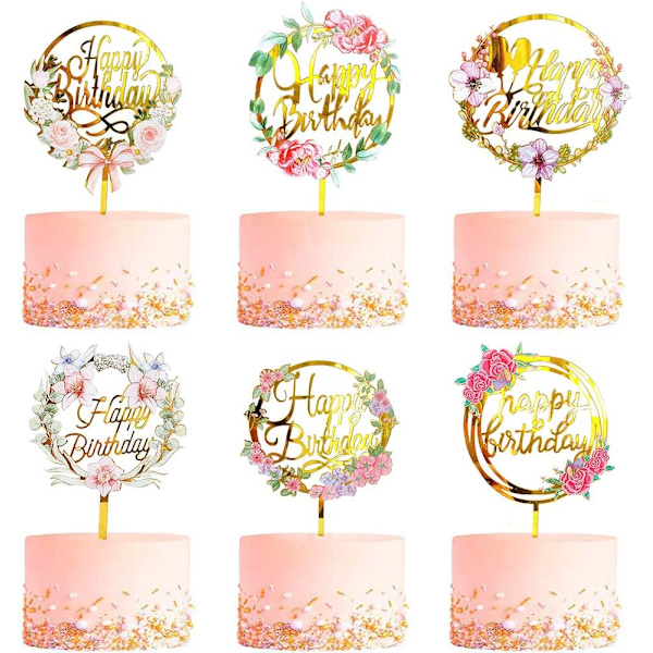 6 st Happy Birthday Cake Topper, CBGGQ Dekoration av Gâtea