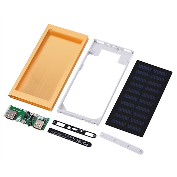 10000mAh Dual USB Bærbar Hurtigopladning Sol Mobil Powerbank Metal Case DIY Kit Guld