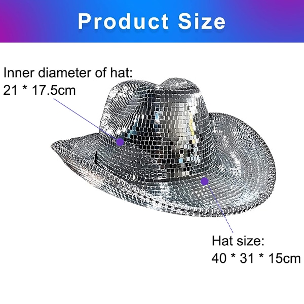 Discokula Cowboyhatt, Spegelkula Cowboyhatt, Möhippa Sällskapshatt, Dam Glittrig Glitter Rymdhatt