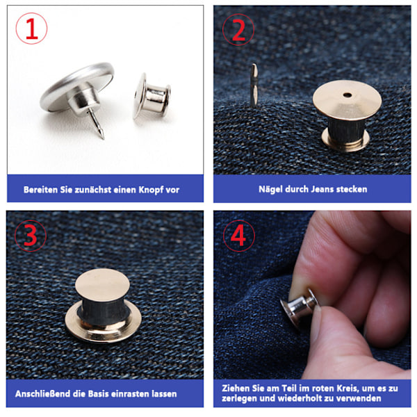 Förpackning med 10 jeansknappar utan sömnad, 17 mm knappnålar, byxknappspännare Color:Style2