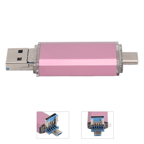 U Disk 3 i 1 Höghastighets USB3.0 Flash Disk i Roséguld av Aluminiumlegering för Mobiltelefoner och Datorer (256GB)