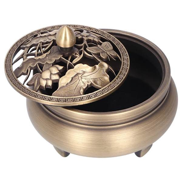 Antik Messing Røgelse Brænder Holder Med Låg 3-Benet Buddha Ornament Hjem Indretning