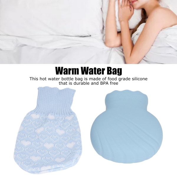 Varmvattenflaska Explosionssäker silikon varmvattenflaska med stickat cover för familjelivet, 245 ml, blå