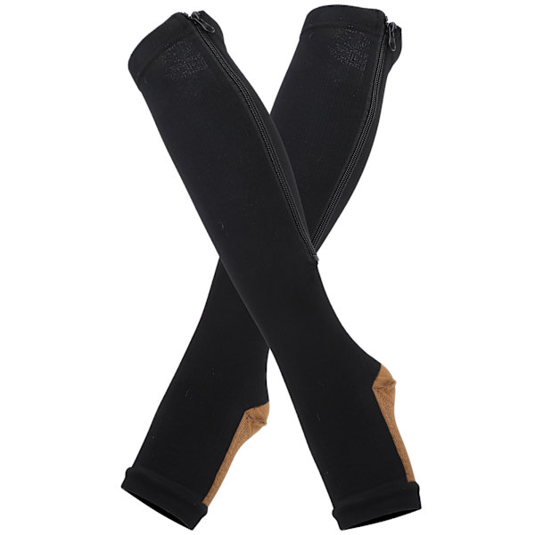 2 st Mellanrör Formning Ven Sport Elasticitet Kompressionsstrumpor med Dragkedja Vad Smalnande (Dragkedjestrumpor (svart kopparbotten) L/XL)