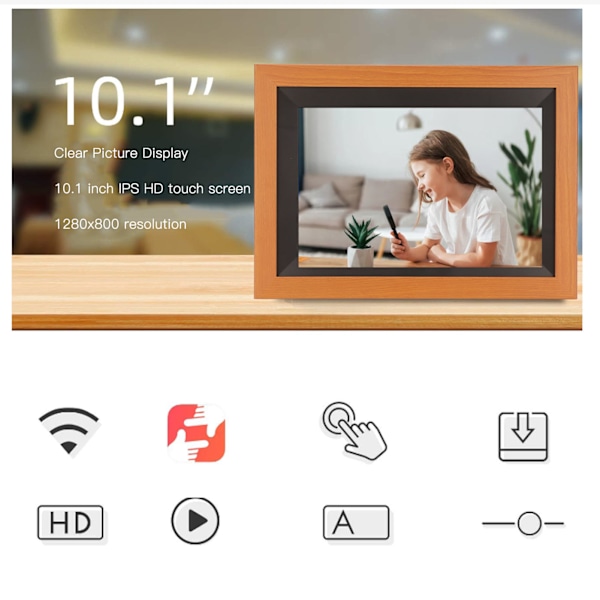 WiFi Digitalt Bilderamme HD 10,1 Tommer IPS Berøringsskjerm Fotovisning Berøringsskjerm for Deling av Foto Video 100‑240V EU-kontakt