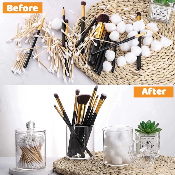 3 stk. bomuldspindkuglepudeholder, 10 oz apotekerkrukke klar makeup-arrangør, badeværelsesbeholdere dispenser