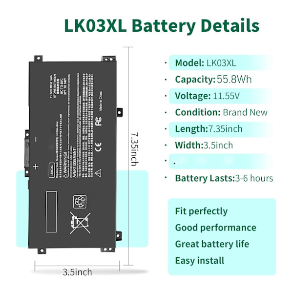 Bærbar computer batteri LK03XL L09281‑855 916814‑855 Udskiftning til HP Envy X360 15m Cn0xxx 15 Cr0xxx 15m Cn0012dx 15m Bp0xx