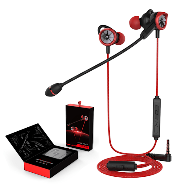 Gaming-øretelefon med dobbel mikrofon, volumkontroll, klar lyd, kablet gaming-ørepropper, headset med avtakbar bommikrofon, 4,6 fot