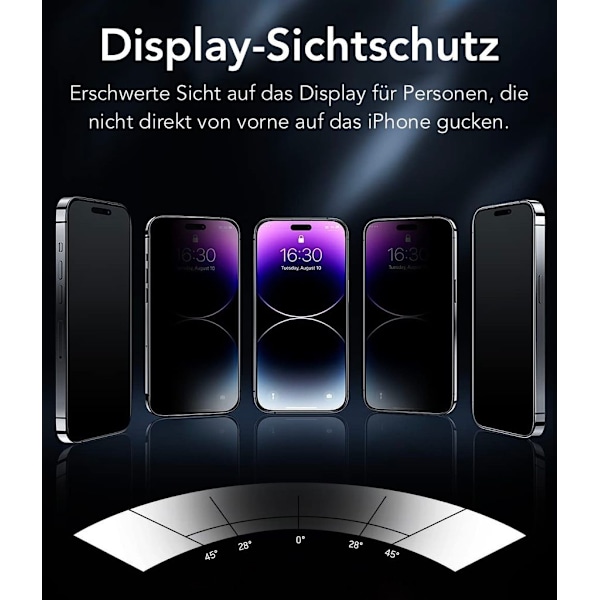 Sekretess Skärmskydd för iPhone 14 Pro Max, Skalvänligt Dubbelförstärkt Härdat Glas med Cool Färgelektroplätering och Anti-Peep Skärning