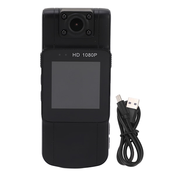 Minikroppskamera 1080P Infraröd nattseende Rörelsedetektering 180 graders rotationslins 1,54 tums display Kroppsburen kamera