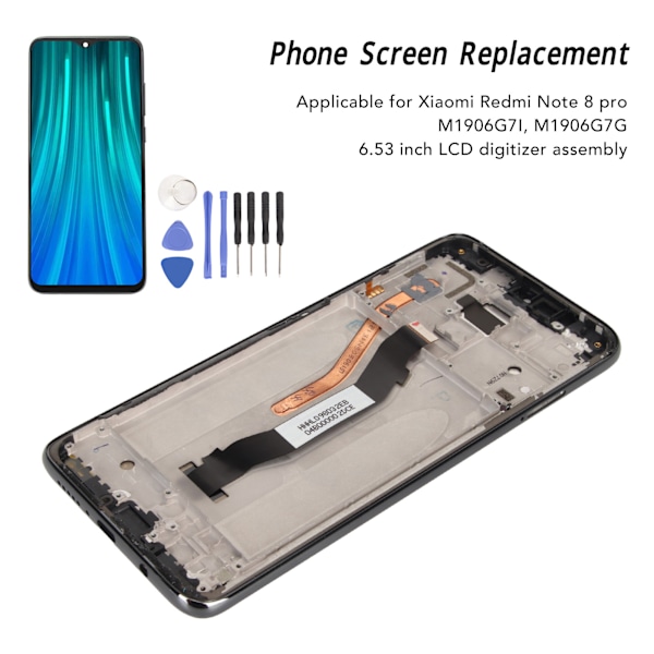 6,53 tums LCD-skärm LCD-skärm pekskärm ersättning för Xiaomi Redmi Note 8 Pro M1906G7I M1906G7G Elektrisk grå