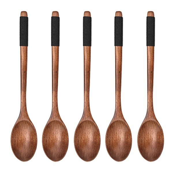Japanska Köksredskap, Träskedar med Långt Handtag för Utomhusäventyr, Tål Maskindisk & Naturligt Målade (Set om 5)