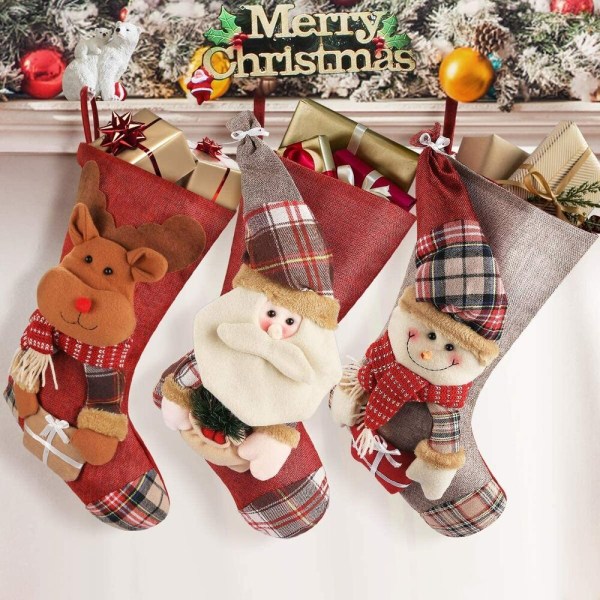 Large Christmas Stockings 18" 3D Plush Santa Snowman Reindeer