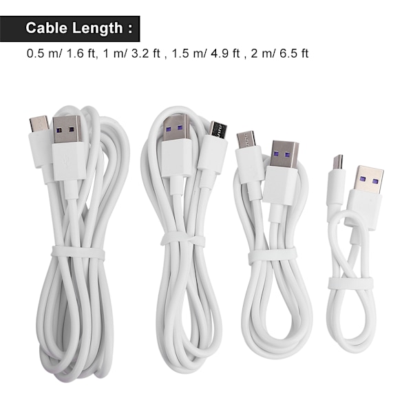 4 stk. sæt Type C Super Fast 5A USB datakabel opladerledning Hurtigopladningskabler