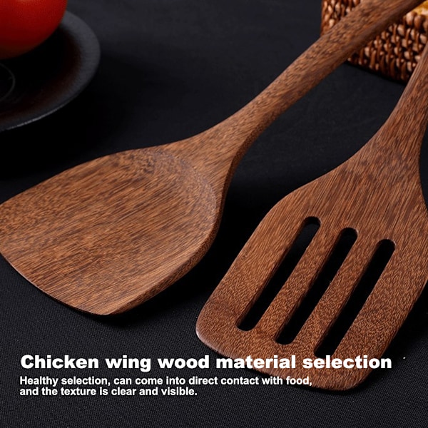 Naturlig Rörsked i Massivt Trä, Miljövänlig Träslev för Ris med Hängande Hål för Smidig Förvaring, Säker Ergonomisk Design för Non-Stick Kokkärl