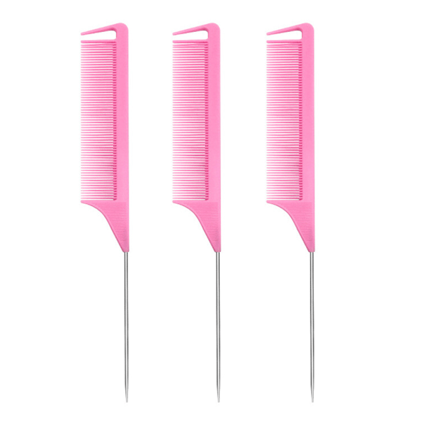 Rottehale-kammer deleseksjonskam: 3 stk. rottehale-kammsett, lang stål pink