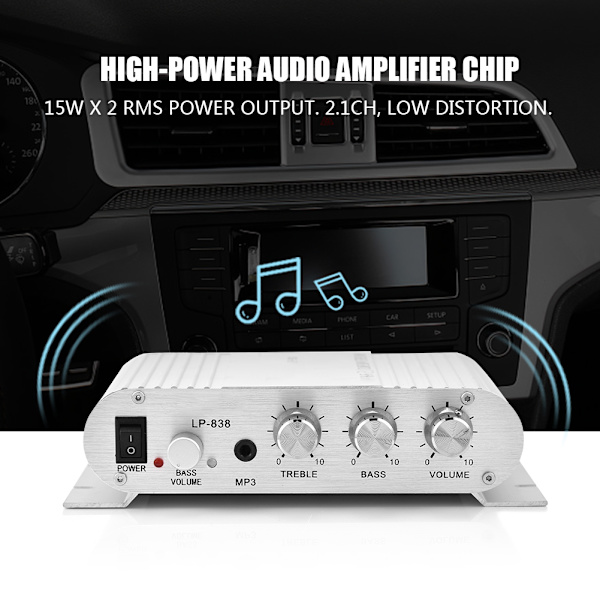Mini HiFi 2.1 Stereo Bass Auto Bil Hjem Audio Effektforstærker Digital Forstræker Sølv