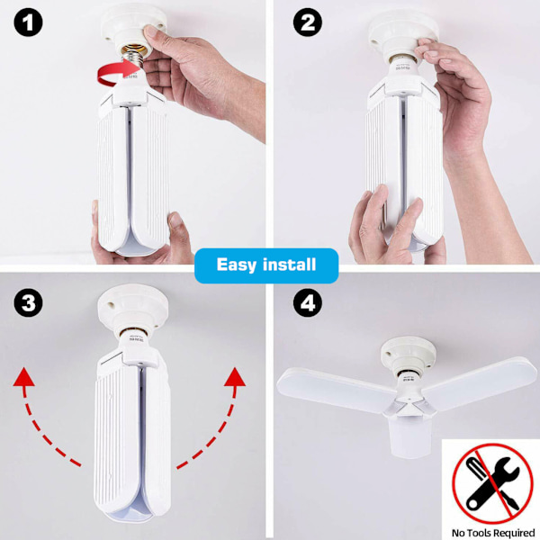 Innovativa LED-lampor för hopfällbart hushållsbruk, Superstarka 45W Takfläktar LED-lampa Ljusflöde 3200LM, Justerbar Vinkel Bredvinkeldesign,