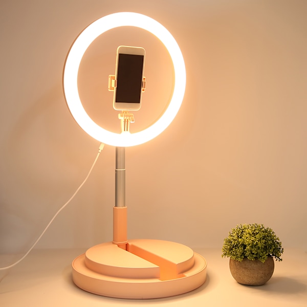 3500-6000K Justerbar USB Fyllnadsljusstativ Vikbart Fäste för Livestreaming Vlog Rosa