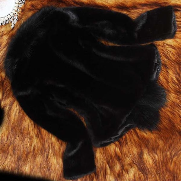 Damjacka i lyxstil i fuskpäls plysch kort kappa för vintern Black S