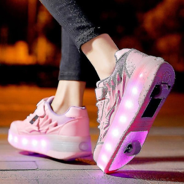 Childrens Sneakers Dubbelhjulsskor Led Light Skor Q7-yky Pink 29