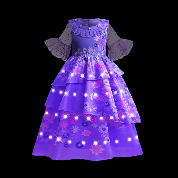 Elsa Anna LED-ljus Prinsessklänning Flickor Elf Rapunzel Barn Kalas Kläder Halloween Cosplay Frozen Askungen Kostym Isabella Dress 5-6T (130)