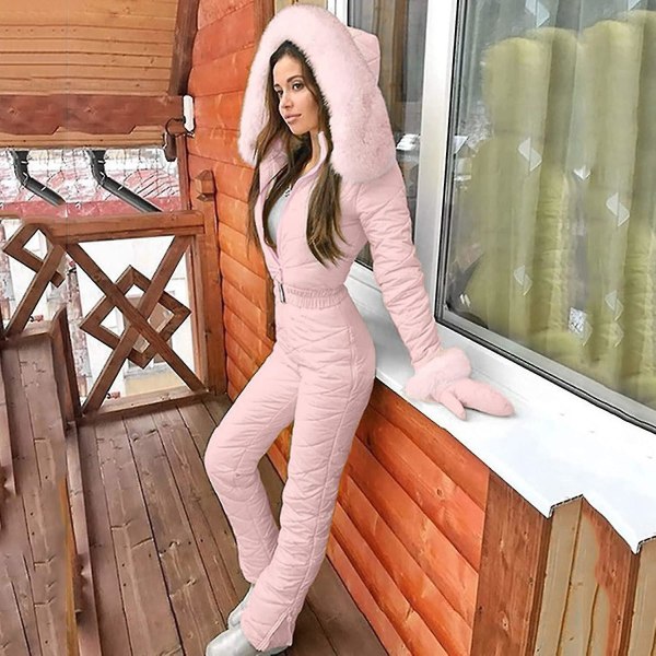 Vinterskiddräkter för kvinnor Plus Size One Pieces Jumpsuits Huvoveraller High Sports Vattentät Snowboard Snowsuits Pink Large