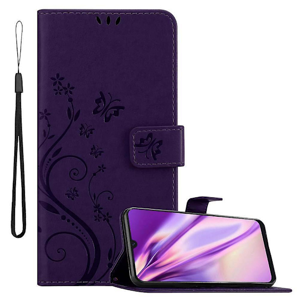 Samsung Galaxy A50 4G / A50s / A30s Cover Case Case - med blommönster och stativfunktion och kortplats FLORAL DARK LILA Galaxy A50 4G / A50s / A30s