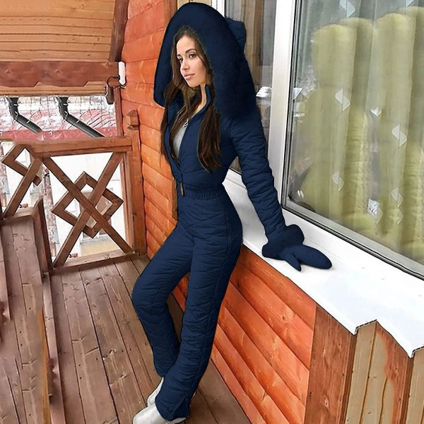 Vinterskiddräkter för kvinnor Plus Size One Pieces Jumpsuits Huvoveraller High Sports Vattentät Snowboard Snowsuits Blue 3X-Large