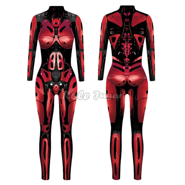 Robot Punk Jumpsuit Sexig Dam Cosplay Kostymer Fancy Halloween Fest Färgglad Utskrift Skelett Bodysuit För Män L 6