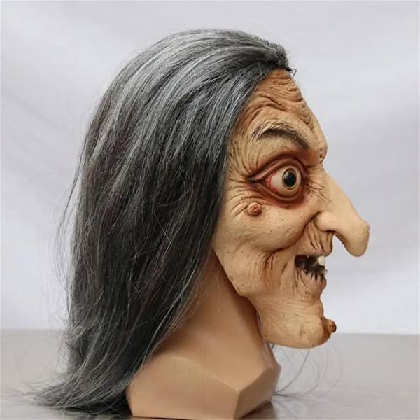 Läskig Gammal Häxmask Latex med Hår Halloween Maskeradklädsel Grimas Party Kostym Cosplay Masker Rekvisita Vuxen One size A2