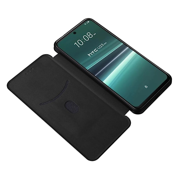 För HTC U23 Pro 5G Telefonställ Case Carbon Fiber Texture Cover med kortplats Black