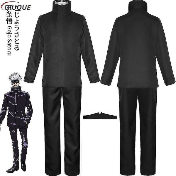 2023-anime Jujutsu Kaisen Gojo Satoru Cosplay Kostym Toppar Byxor Ögonlapp Halloween Party Män Uniform Peruker-1-1 Black Package 5 XXL