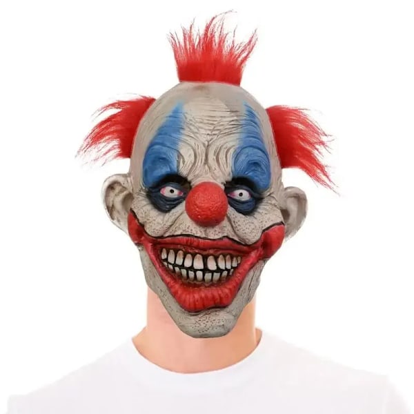 Ondskad Skrattande Clownmask Läskig Killer Joker med Röd Hårfärg Latexmasker Halloweenfest Klänning Cosplay Spökhus Tricky Rekvisita x12063