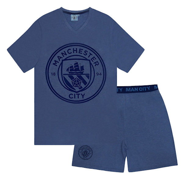 Manchester City Herr Pyjamas Kort Loungewear OFFICIELL Fotbollspresent Blue Marl Small