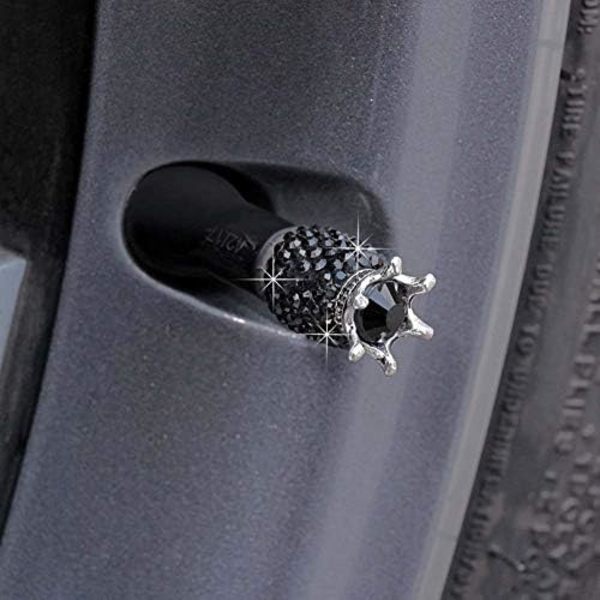 Ventilkapslar, 4-pack handgjorda svarta kristaller Rhinestone Universal bildäck Ventillock Krom,Attraktiva Dammtäta Bling Biltillbehör - Black2