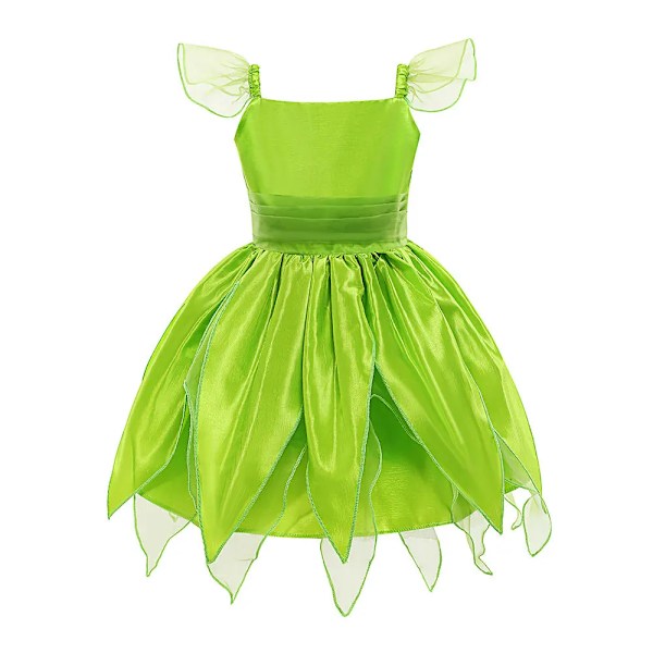 Flickor Tinker Bell Kostym Halloween Kostym för Barn Grön Maskeradklänning Fairy Princess Cosplay Klänningar Pixie Fairy Klänning med Vinge 3T(100) 10