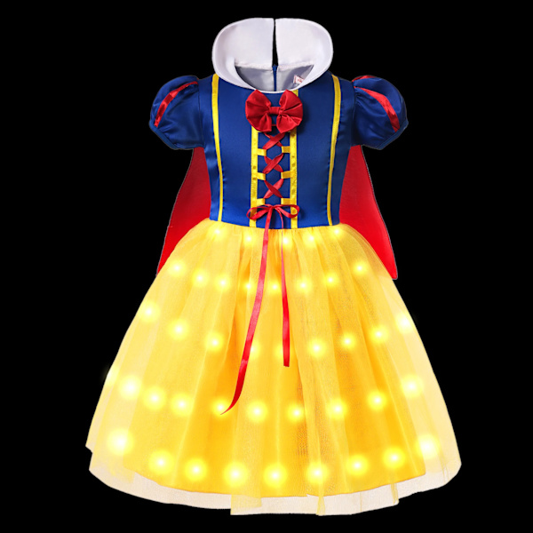 Elsa Anna LED-ljus prinsessklänning flickor älva Rapunzel barn födelsedagsfest kläder Halloween cosplay Frozen Askungen kostym White Snow Dress 5-6T (130)
