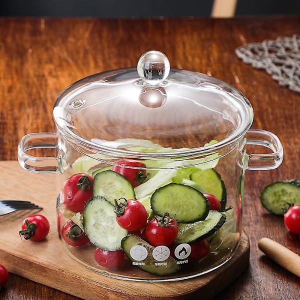 Glasgrytor med cover, 1,7 liters spishäll i glas Värmebeständig spishäll gryta och kastrull med lock, det bästa handgjorda set i glas Cookt null none