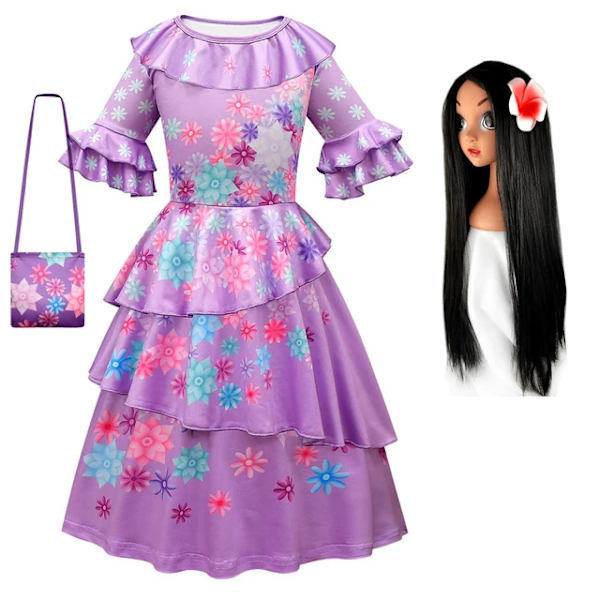 Blomster Encanto Kostym Isabella Charm Klänning Flicka Prinsessklänning Fantasy Fest Barnkläder 10 6T(Size 130)