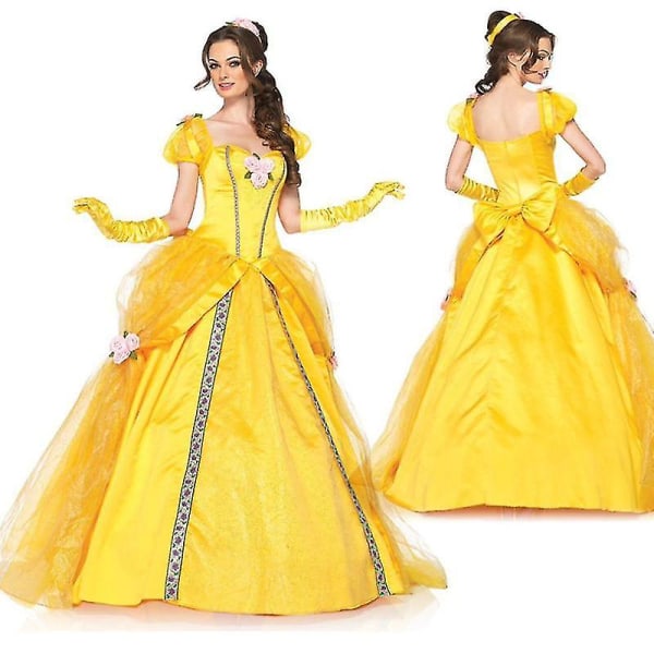 Halloween kostym Belle Princess Dress Vuxen Beauty And Beast Anime Belle Dress Cosplay Performance Kvinnor Födelsedagspresenter Dress AND Gloves S