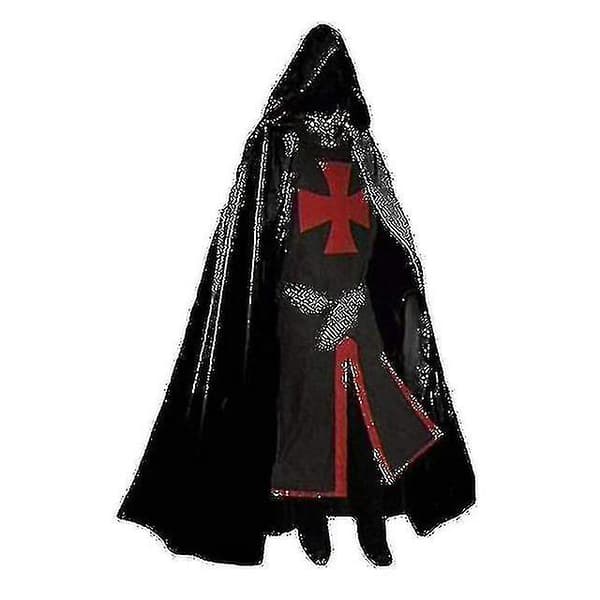 Herr medeltida Crusader Knights Templar Dräkt hög kvalitet Black L