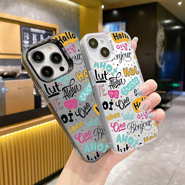 Tecknad Frostat Dubbellager Färg Silver Phone Case Iphone 15 Case Case Stil F Svart Ypmd0900