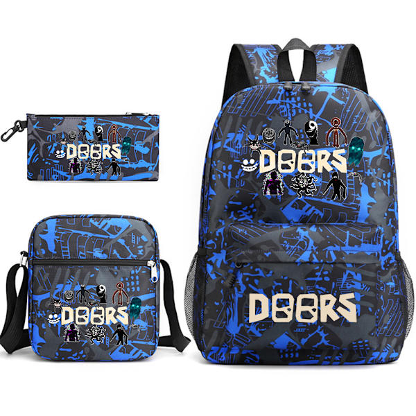 dörrar roblox ryggsäck tre delar set - blå mönster-1
