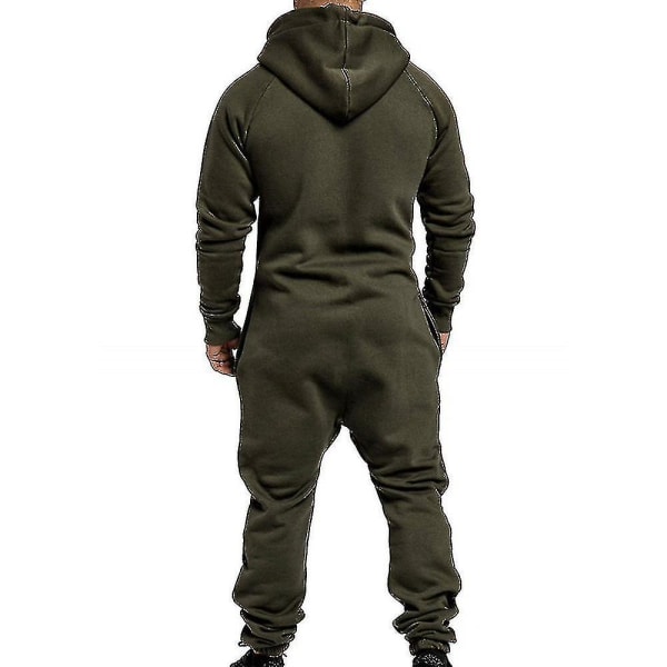 Men Onesie Allt i ett Hoodie Zip Jumpsuit Winter Casual Hooded Romper Playsuit Army Green 3XL