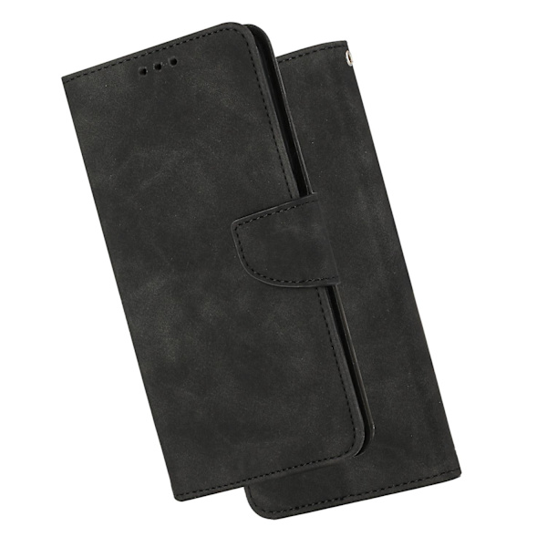 För Xiaomi Redmi Note 12 4g Enfärgad Pu Läder Phone case Stativ Plånbok Flip Cover med rem Black