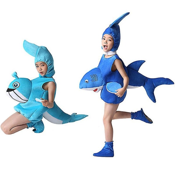 Unisex Toddler Delfin Haj Whale Cosplay Kostym För Barn Djur Jumpsuit Huvudbonader Skor Barn Performance Suit Dolphin 100cm